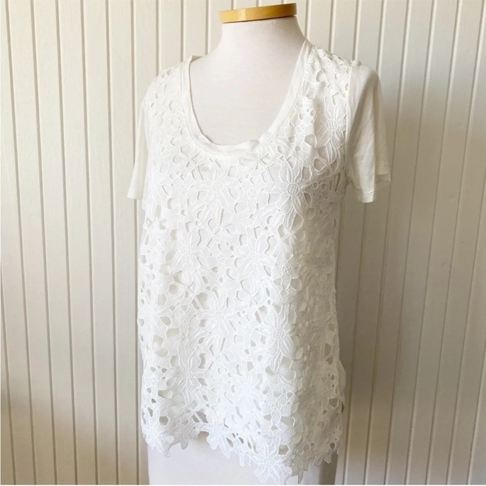 J. Crew White Cream Floral Lace Shirt Top Spring Summer Size Medium